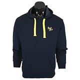 Drunk Punk Pouch Pocket Yellow Embroidered Logo Navy Hoody