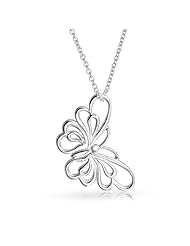 Bling Jewelry Sideways Filigree Butterfly Pendant Sterling Silver Necklace 16in