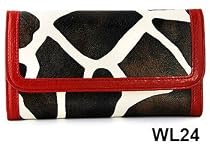 Red Giraffe Print Clutch Wallet with Checkbook Holder in Choice of Trim Colors