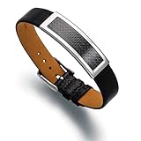 Leather Bracelet Lunavit® Nexus Carbon Leather Black, brushed Faceplate with Carbonfiber Insert, 1 Samarium-Cobalt (SmCo) Magnet of 2000 Gauss, 1 Germanium Stone Ge32, fits wrists 15-21 cm
