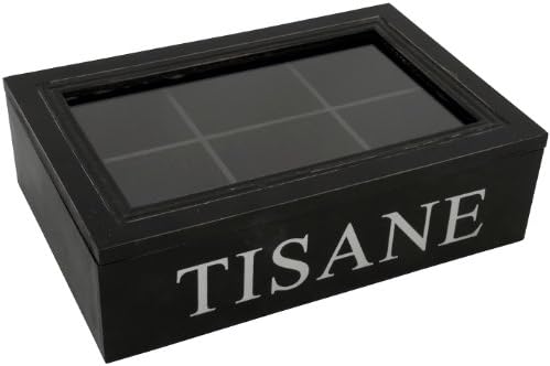 Vintage French Wooden 'Tisane' Tea Box With Glass Lid Black