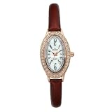 Peugeot ladies oval rose-gold watch with Swarovski crystal accent bezel. White dial and brown... by Peugeot