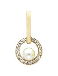 18K Yellow Gold White Akoya Cultured Pearl and Diamond Pendant -- LIFETIME WARRANTY