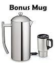 Frieling Stainless Steel 7-8 cup French Press Coffee Maker With Bonus 16 oz. Stainless Steel 12V Heated Travel Mug