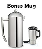 Frieling Ultimo Stainless-Steel French Press Coffee Maker, 33-42 fl. oz. With Bonus 16 oz. Stainless Steel 12V Heated Travel Mug
