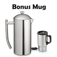 Frieling Stainless Steel 7-8 cup French Press Coffee Maker With Bonus 16 oz. Stainless Steel 12V Heated Travel Mug