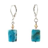 Earrings - E337 - Genuine Chrysocolla Gemstone and Swarovski (tm) Crystal ~ Sm Rectangle