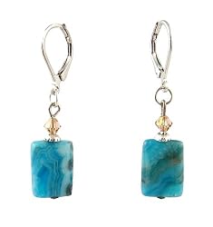 Earrings - E337 - Genuine Chrysocolla Gemstone and Swarovski (tm) Crystal ~ Sm Rectangle