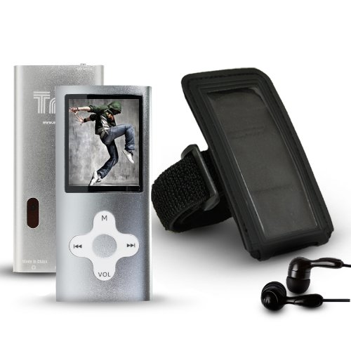 Trio V2 4GB MP3 Video Player with Camera Plus Armband and Noise Isolating Earbuds – SILVER
