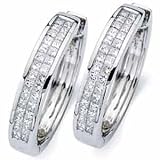14kt White Gold Alluring Double Row Diamond Hoop Earrings