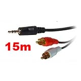 3.5mm Jack to 2 x RCA Phono Audio Cable Gold 15m Lead
