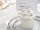 Glass Candle Place Card Holder w Gift Box Top Pearl White Color (Set of 12) - Baby Shower Gifts &