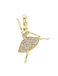 14K Yellow Gold Ballerina CZ Cubic Zirconia Charm Pendant