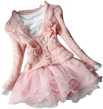 ACEFAST INC Girls 2 Piece Cardigan Clothes Kids Tutu Dress Outfit Clothing Set (8 (2-3 Years), Pink)