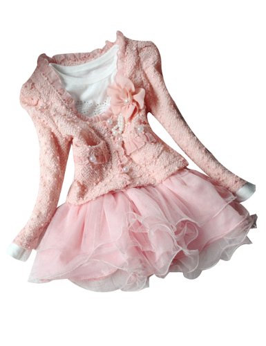 ACEFAST INC Girls 2 Piece Cardigan Clothes Kids Tutu Dress Outfit Clothing Set (8 (2-3 Years), Pink)