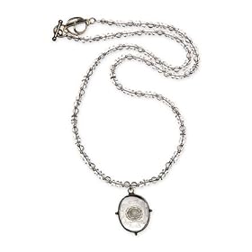 Crystal Quartz "Sri Yantra" Necklace with Flat Oval Pendant - 25"