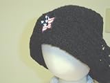Ht112, Hand Crocheted Black Chenille and Gimp Tweed Floppy Hat with American Flag for Infants and Toddlers
