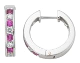 18K White Gold Pink Sapphire and Diamond Hoop Earrings