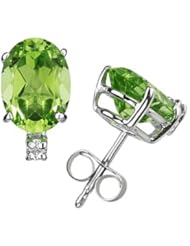 12X10mm Oval Peridot and Diamond Stud Earrings in 14K White Gold