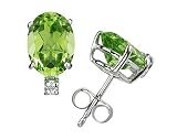12X10mm Oval Peridot and Diamond Stud Earrings in 14K White Gold