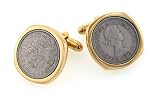 Gold plated cufflinks set with genuine Queen Elizabeth II sixpence coins with presentation box. Made in the U.S.A