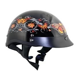 DOT Outlaw Gloss Black Orange Skullflies Half Face Motorcycle Helmet - Size : Large