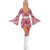 Retro 60s 70s Flower Gogo Girl Fancy Dress Costume L