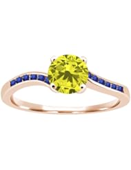 0.92 Ct Round Canary Diamond Blue Sapphire 925 Rose Gold Plated Silver Ring