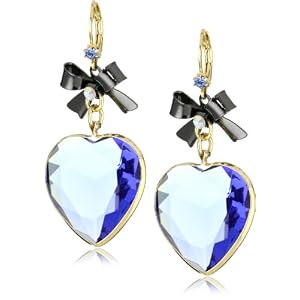 Betsey Johnson "Iconic Vintage Hearts" Blue Faceted Heart Drop Earrings