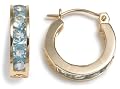 14k Yellow Gold Channel Set Round Swiss Blue Topaz Hoop Earrings