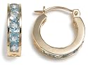 14k Yellow Gold Channel Set Round Swiss Blue Topaz Hoop Earrings