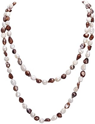 MAIMANI White and Red-brown Baroque Freshwater Cultured Pearl Endless Necklace 2x Wrap for Women 60"