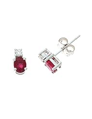 0.96CTW 14K White Gold Genuine Ruby and Diamond Stud Earrings