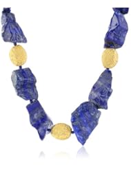 Kenneth Jay Lane Lapis Rock and 3 Satin Gold Hammered Station Necklace, 25"