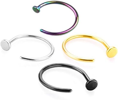 Gift for Womens Jewelry (Pack of 4) Pack Assorted Stainless Steel Body Jewelry Piercing Nose Hoop Ring, 20G Unisex 4 Color 8mm