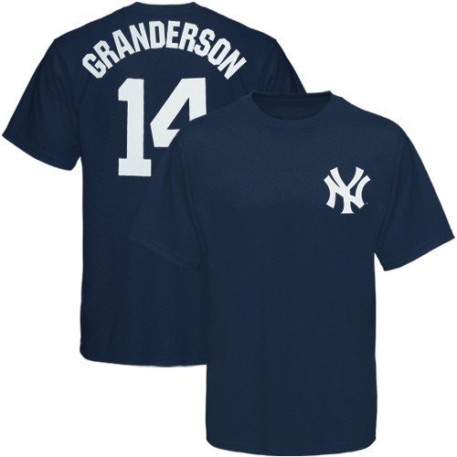 Majestic New York Yankees #14 Curtis Granderson Youth Navy Blue Player T-shirt (Large)