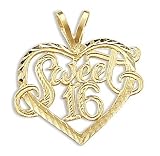 Sweet 16 Birthday Heart Pendant 14k Yellow Gold Charm