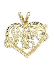 Sweet 16 Birthday Heart Pendant 14k Yellow Gold Charm