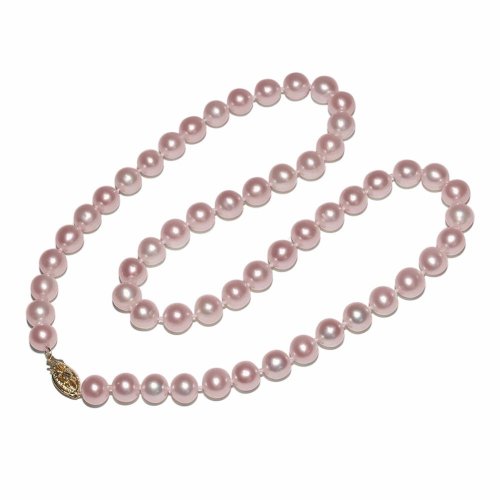 14k Yellow Gold Natural Pink Freshwater Cultured Pearl AA Grade 6.5-7mm Necklace, 16\