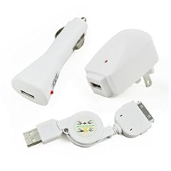 USB Travel Kit with Car Charger, Travel Adapter & Cable for Apple iPod