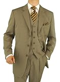 Presidential Vested Suit Italian Modern Fit Three Button Mens Suit Jacket + Pants + Vest Tan Stripe