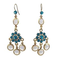 Earrings - E37 - Dangly Flower - Swarovski (tm) Crystal Stones ~ Blue Zircon