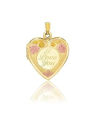 14K 3 Tone Gold Heart Floral "I Love You" Locket (19.5 x 19.5 mm)