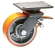 200mm Fabricated Swivel Braked Castor with Cast Iron Poly Wheel