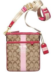 Coach Heritage Stripe Swingpack Purse in Khaki/Pink 40924