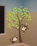 6ft Tree with Monkeys and Flowers Wall Decal Art Sticker Kids Mural
