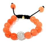 Shamballa Bracelet 14mm CZ Pave with 12mm Peach Quartz Macrame Lock Adjustable Unisex Handmade