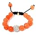 Shamballa Bracelet 14mm CZ Pave with 12mm Peach Quartz Macrame Lock Adjustable Unisex Handmade