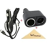 Car Power Adapter Charger + Dual Double Power Adapter Socket Splitter for Garmin Nuvi 200 200W 205 205W 250 250W 255 255W 260 260W 265 265W 270 300 310 350 360 370 500 550 600 610 650 660 670