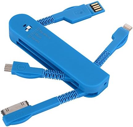 Ubsmart 3 in1 SwissKnife Shape Multifunctional USB Cable with Folding Design for Apple 8 pin, 30 Pin Device and Micro USB Ports Device (Blue)